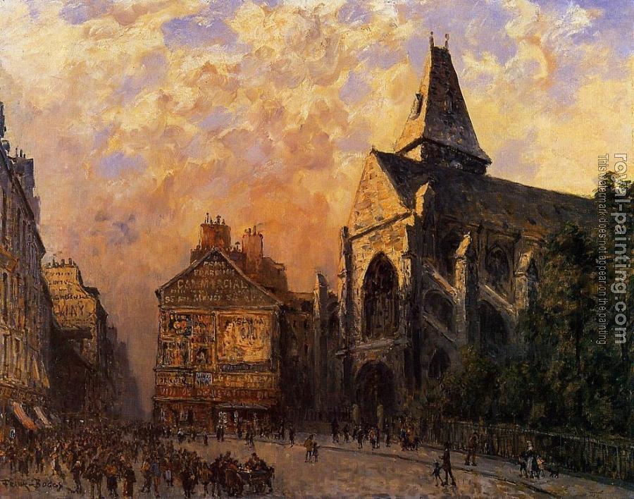 Frank Boggs : Scene of a Street in front of the Church of Saint-Medard